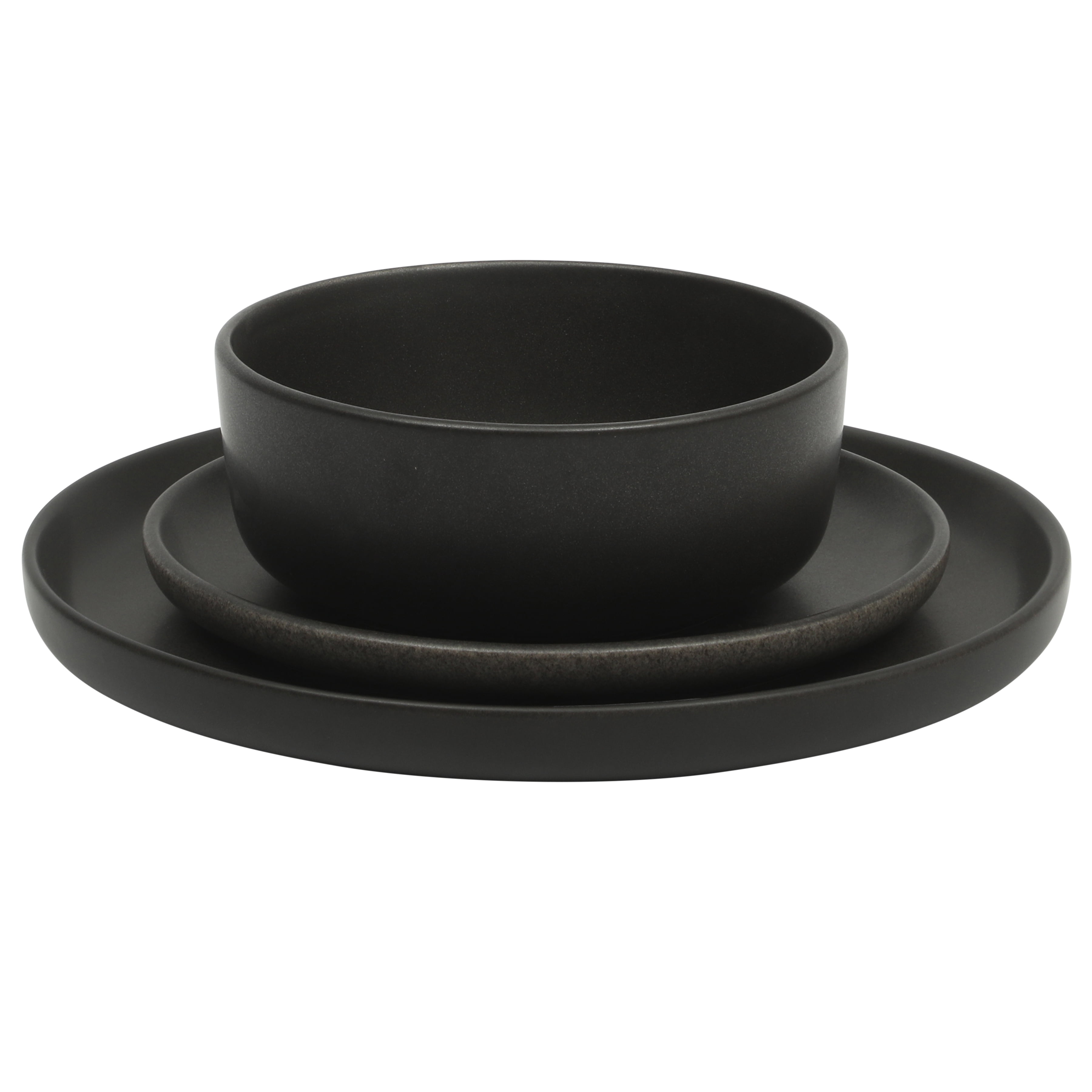 Gibson Elite Pasco 12 Piece (Service for 4) Plates and Bowls Reactive Glaze Dishes Stoneware Ceramic Dinnerware Set - Black