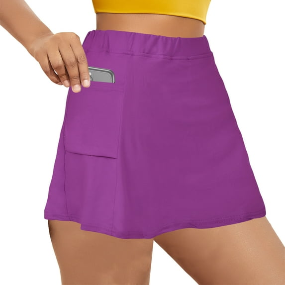 Women's Plus Size Mid-Waist Athletic Short Skirts with Side Pocket, Athletic Bottoms 2 in 1 Liner Breathable Quick Dry