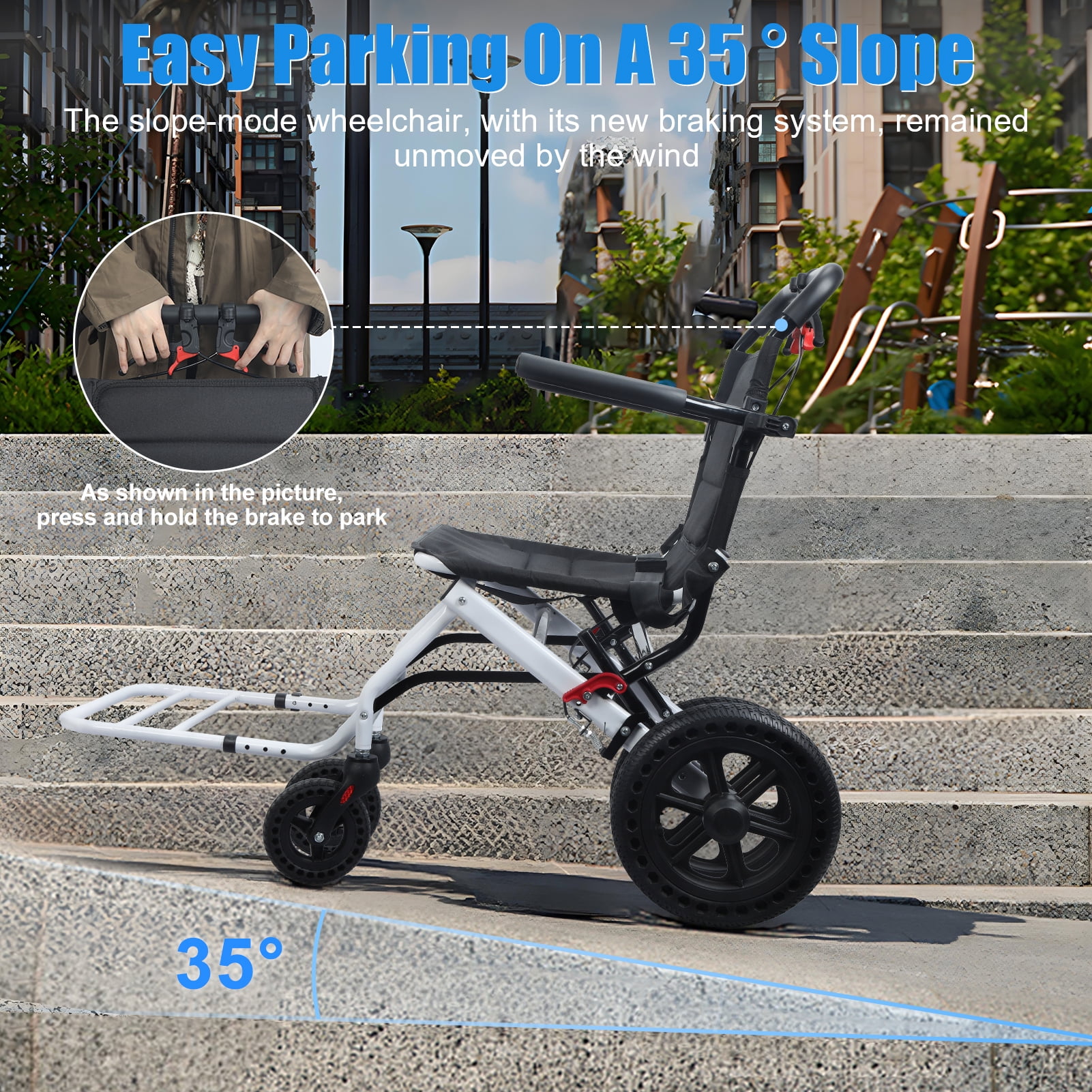 20 Inches Portable Folding Transport Wheelchair,Support 120kg,Ultra-Light Wheelchair (Only 14lbs) with Telescopic Handle,12 Inches Rear Wheels, Wheelchairs for Adults and Seniors