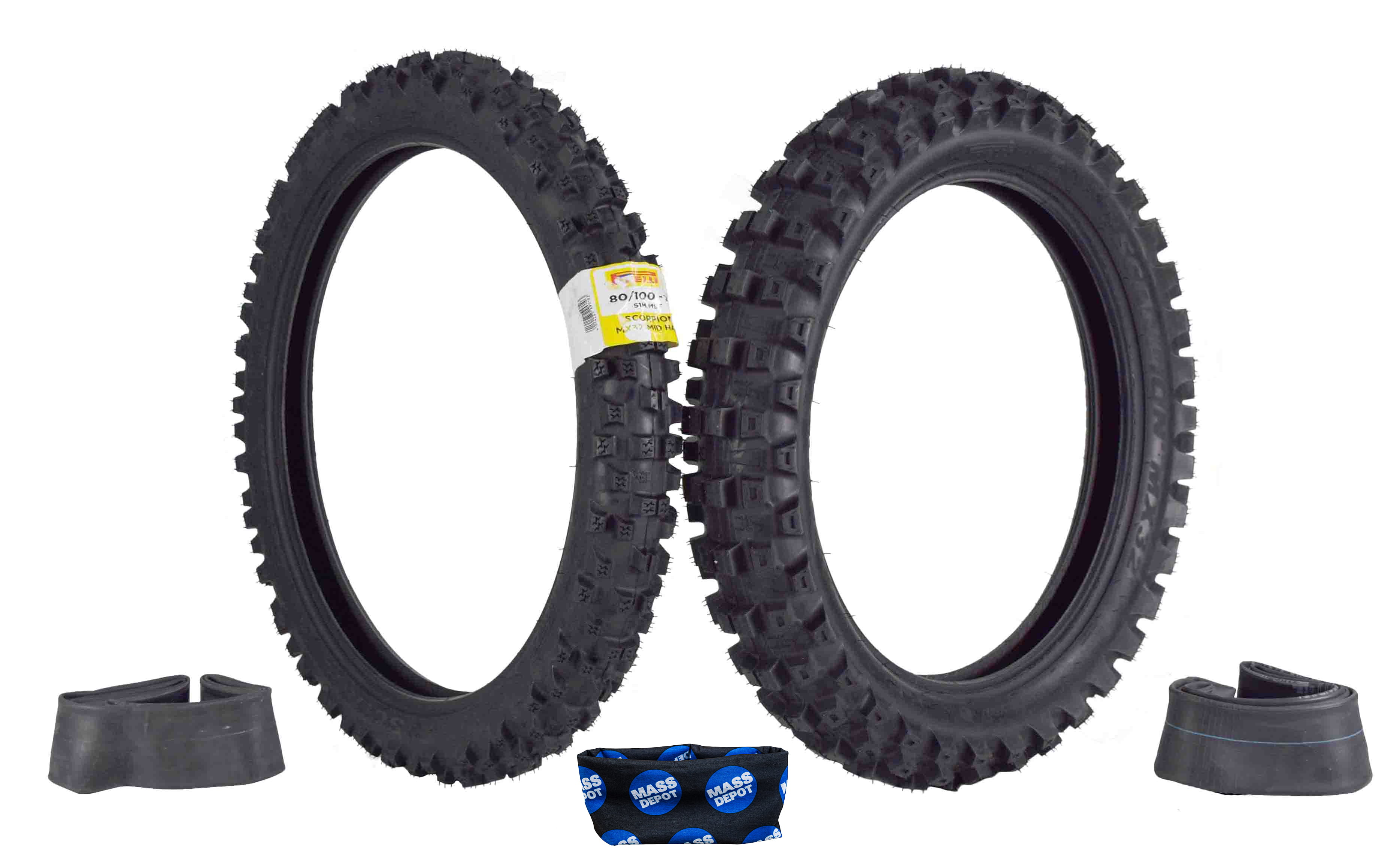 Pirelli Scorpion MX32 Mid Hard Dirt Bike 80/100-21 Front 120/80-19 Rear Motorcycle Tires Set w Tubes 