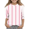 thumbnail image 2 of Jinhomg Kids Girls Blouse Casual Striped Print Tunic Tops Loose Fit Comfy 3/4 Length Sleeve Round Neck Shirts Lightweight Spring Summer Pullovers Pink 7 Years, 2 of 5