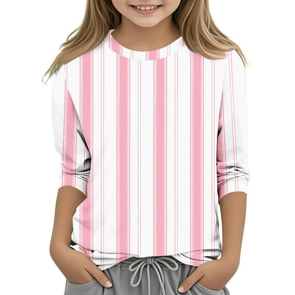 GaThRRgYP Girls Long Sleeve Seamless Top,Boys Girls Shirts Interest Stripe Print Tshirt 3/4 Sleeve Top Funny Graphic Tshirts 3-12 Years Pink#3 3 Years