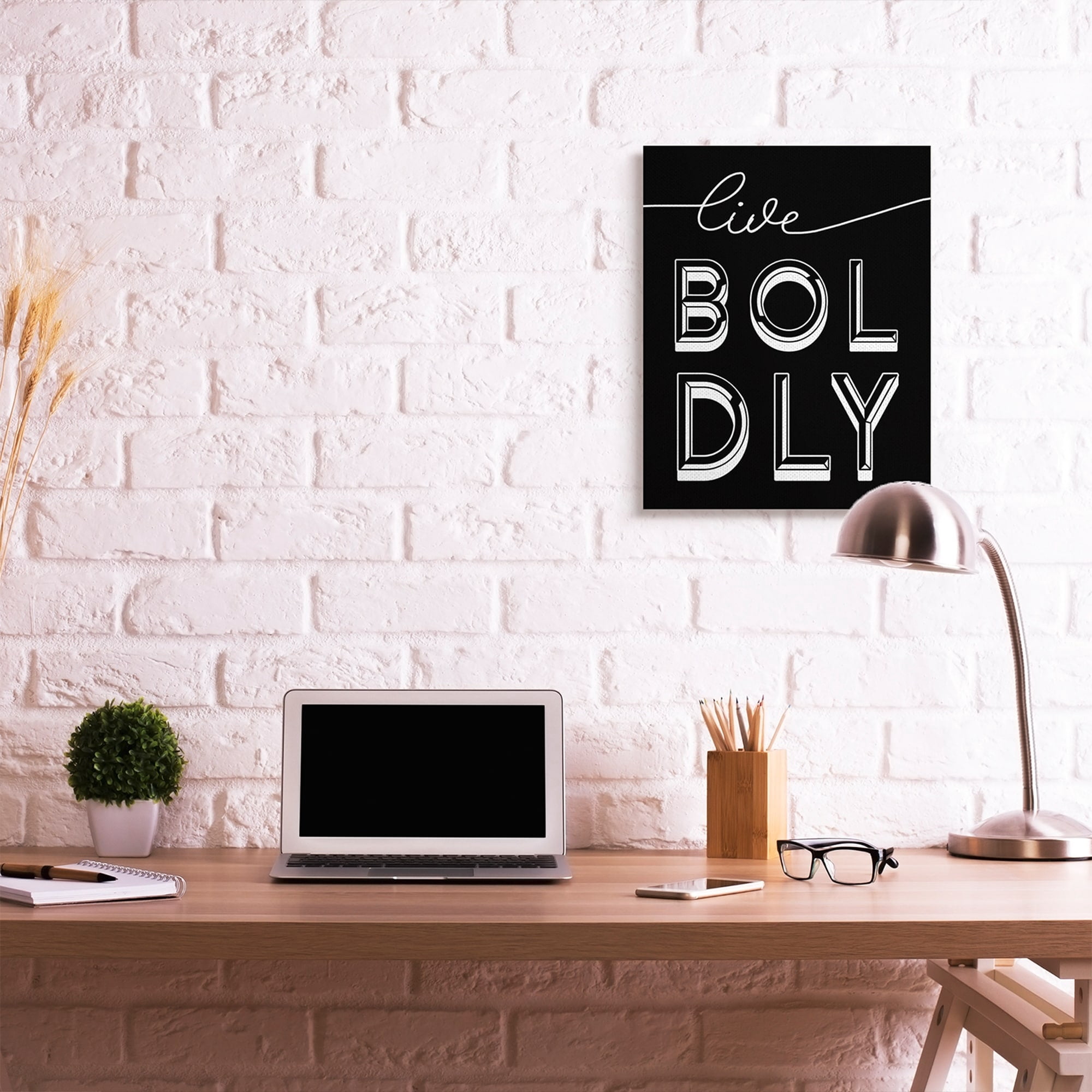 Stupell Industries Live Boldly Text Unique Pop Typography Black White Canvas Wall Art by Daphne Polselli
