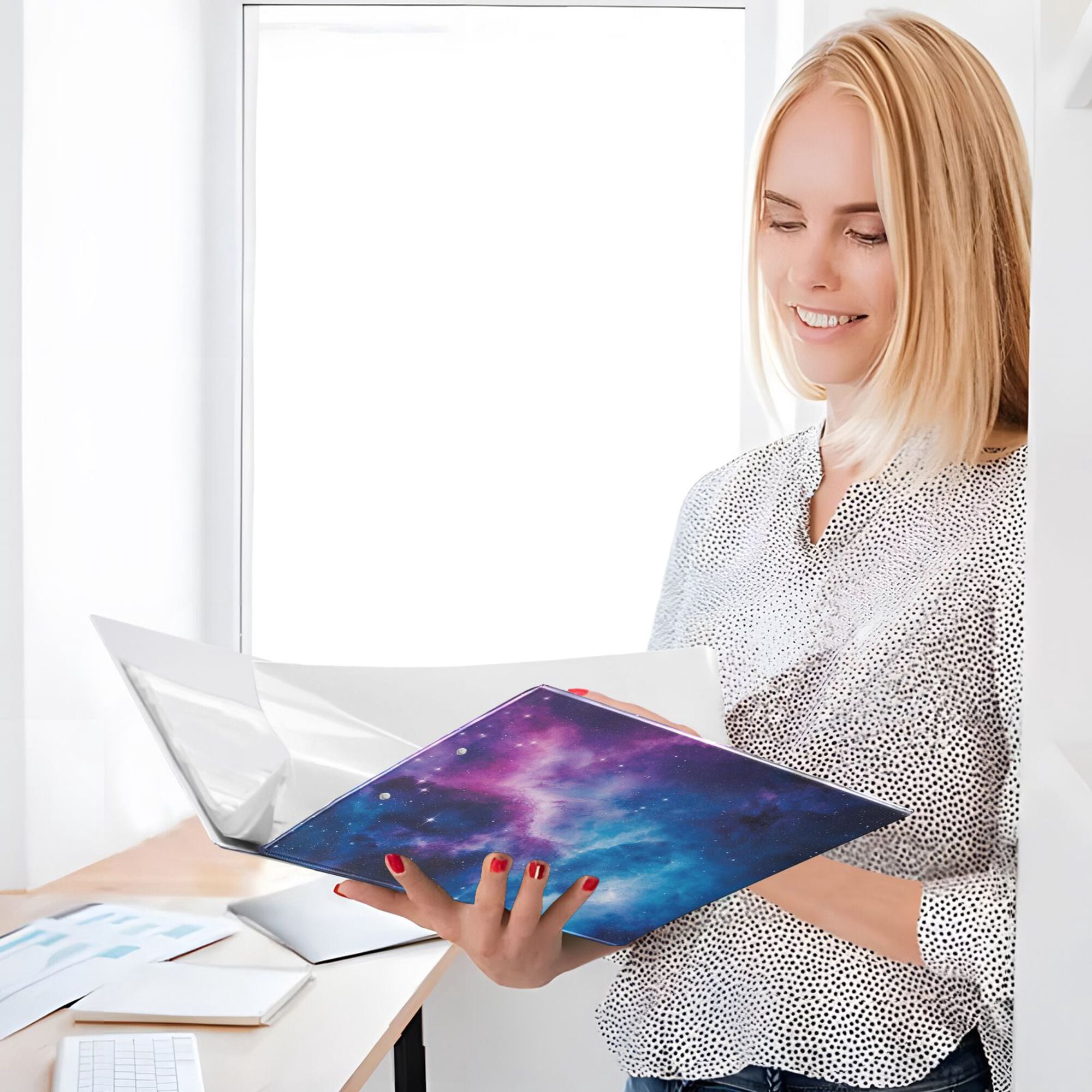 FORMRS 3 Ring Binder with Pockets 1.5" D-Rings Clip Board 200 Sheets Capacity, Galaxy Pattern