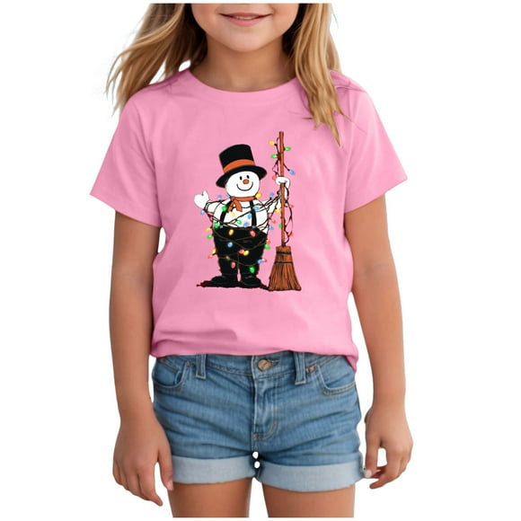 Zshosam Kids Christmas Shirt Christmas Shirts for Child Merry and Bright Christmas Tree Tshirt Short Sleeves Holiday Tops Size 2T 3T,(Pink 2-3 Years)