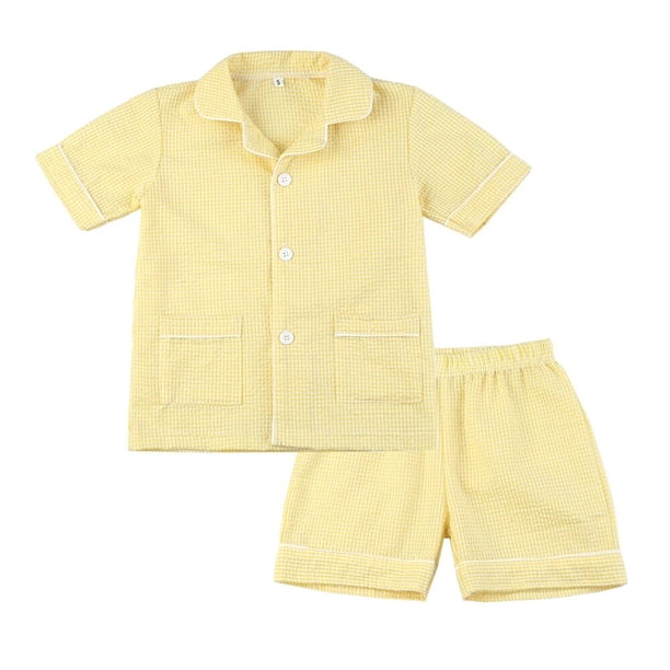 Conjunto de pijama para niños, pijamas de punto a juego, pijamas de Pascua con volantes a cuadros de verano, ropa de dormir para bebés y niños