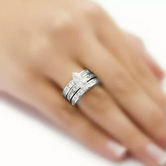 3 Pcs/Set Women Fashion 925 Silver Ring Cubic Zirconia Anniversary Gift Sz 6-10