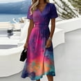 thumbnail image 2 of AHMOMEI Women's Midi Dresses Summer Beach Vacation Wrap V Neck Swing Dress Trendy Loose Tie-Dye Short Sleeved Dress, 2 of 6