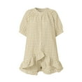 thumbnail image 5 of FRSASU Womens 2 Piece Ruffle Pajama Set Gingham Button Down Short Sleeve Shirts and Shorts Plaid Spring Summer Outfits Khaki, 5 of 7