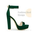 thumbnail image 3 of BLISSFUL STEP Women's Shoes Faux Suede Platform Block Heel Ankle Strap Buckle Open Toe Sandals Dark Green 9.5, 3 of 6