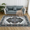 thumbnail image 4 of Lochas Vintage Boho Fluffy Rug Chenille Low Pile Area Rugs for Bedroom Living Room Indoor Floor Carpet Home Decor,5'X8',Black, 4 of 7