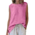 thumbnail image 2 of Craaazy Women Casual Sleeveless Tank Top, Solid Color Loose Fit Round Neck Vest, High Low Hem Asymmetric Top for Daily Wear Gifts, 2 of 7