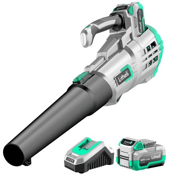Litheli 20V Cordless Leaf Blower 350 CFM 85 MPH, Variable Speeds Electric Leaf Blower Battery Powered for Blowing Leaves, Dust, Snow, 4.0 Ah Battery & Fast Charger Included
