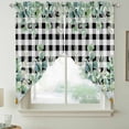 thumbnail image 2 of Green Eucalyptus Leaves Swag Curtains for Kitchen/Bedroom/Living Room, Summer Botanical Daisy Black Plaid Scalloped Curtains 63 Inch Long, Window Swag Topper Curtains Valances 2 Panels Set 36"x63", 2 of 8
