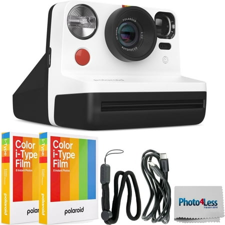Image of Polaroid Now 2nd Generation I-Type Instant Film Camera (Black and White) + Polaroid Film x2 + Cloth