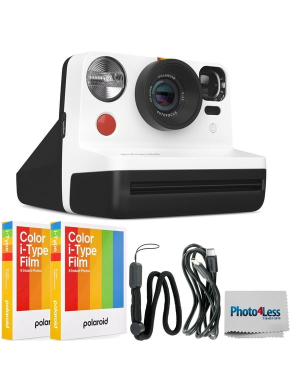 Polaroid Now 2nd Generation I-Type Instant Film Camera (Black and White) + Polaroid Film x2 + Cloth