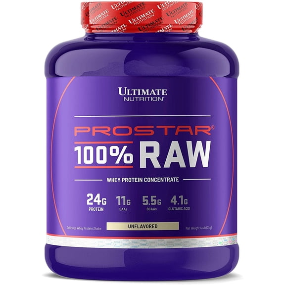 Ultimate Nutrition Prostar 100% Raw Whey Protein Concentrate Powder, 4 lb | 24g Protein Per Serving, 5.5g BCAAs, Unflavored Whey Protein Concentrate, Low Carb, Low Fat Protein For Baking & Smoothies