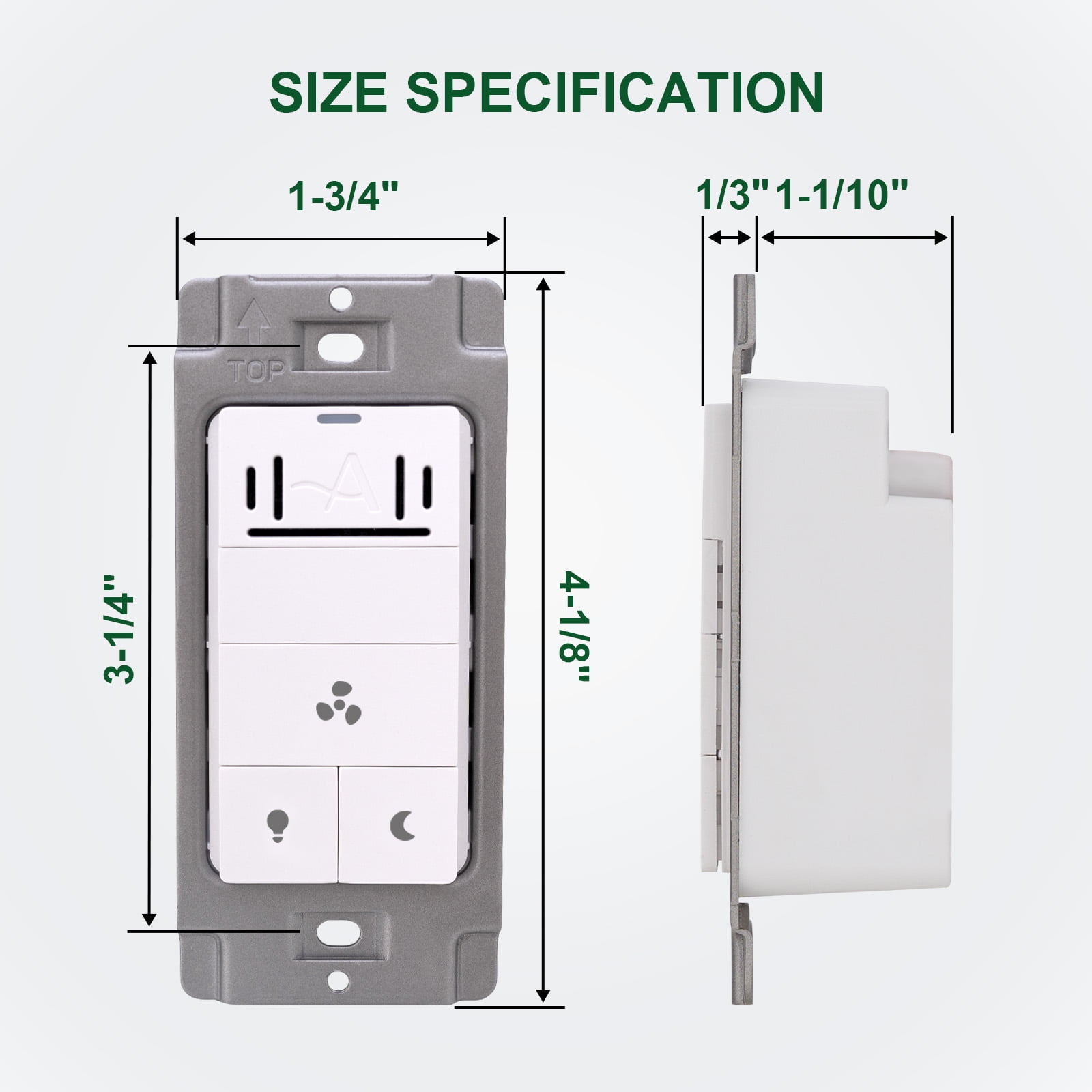 Akicon Humidity Sensor Switch for Bathroom Fan, Ventilation, LED Night Light, Air Moisture Control, Timer, UL Listed, White