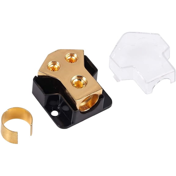 Power Distribution Block 2 Way Amp 0/2/4 Gauge in 4/8/10 Gauge Out, Copper Distribution Block for Car Audio Splitter