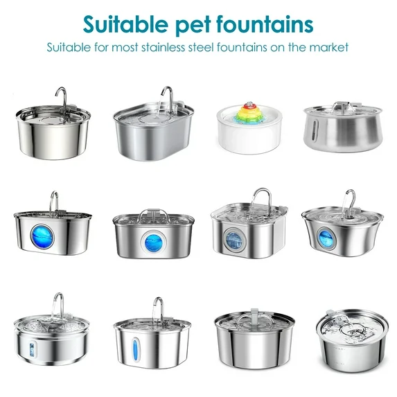 FWMB 24-Pack Cat Water Fountain Replacement Filters - Compatible with 74oz/2.2L Automatic Stainless Steel Pet Fountain, Premium Coconut Shell Activated Carbon 3-Layer Rapid Filtration