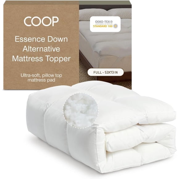 Coop Home Goods Essence Down Alternative Mattress Topper Full, Plush 2-Inch Gusset and Baffle Box Design for Even Support and Comfort, Premium Bed Topper for Pressure Relief, Oeko-TEX Certified