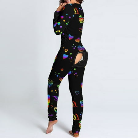 

Gubotare Christmas Sleepwear Jumpsuit For Women Women s Cotton Thermal Underwear Union Suits Long Onesie Pajamas Base Layer Butt Flap PJ s Black XXL