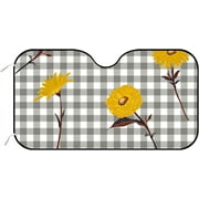 Bestwell Car Windshield Sunshade Blocks Sun Visor Protector Floral Yellow Gingham Checked Foldable Sun Shield Keep Vehicle Cool For Vehicle Car Truck SUV Van 51x27.5 inches