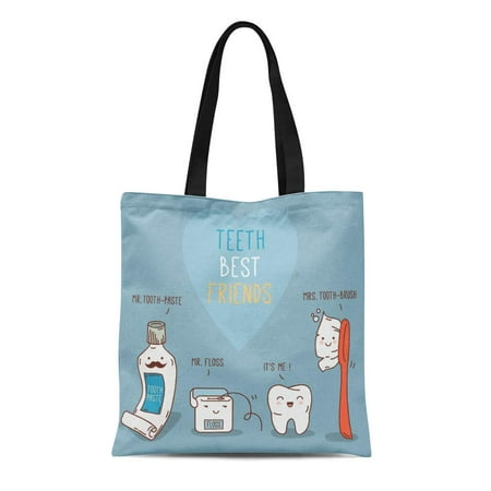 KDAGR Canvas Tote Bag Teeth Best Friends Toothpast Toothbrush and Floss Dental Reusable Shoulder Grocery Shopping Bags