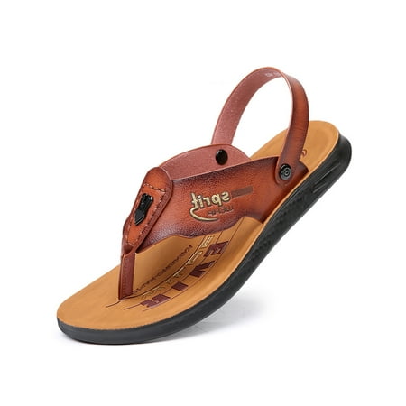 

Sanviglor Mens Thong Sandals Open Toe Flip Flops Adjustable Ankle Strap Flat Sandal Pool Lightweight Casual Beach Shoes Non-Slip Summer Brown 7.5