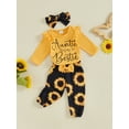 thumbnail image 4 of Yunliwuli Baby Girls 3 Piece Outfit Letter Print Long Sleeves Romper and Elastic Sunflower Print Pants Headband Cute Clothes, 4 of 10
