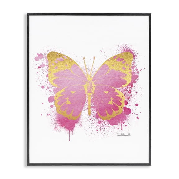 Stupell Industries Contemporary Hot Pink Butterfly Glam Paint Splatter Black Framed Giclee Art, 11 x 14, by Amanda Greenwood