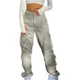 thumbnail image 3 of Pantalones Cargo Mujer Holgados Paracaídas Cordón Cintura Elástica Casual Pierna Ancha Moda Y2K Adolescentes Niñas Sueltos Senderismo Pantalones, 3 of 5
