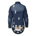 thumbnail image 5 of Women Denim Jacket Casual Long Sleeve Distressed Ripped Button Down Jacket Wool Trucker Jacket Denim Fringe Vest Embroide Denim Shirt Women Pleated Back Denim Jacket Petite Jean Jackets for Women, 5 of 6