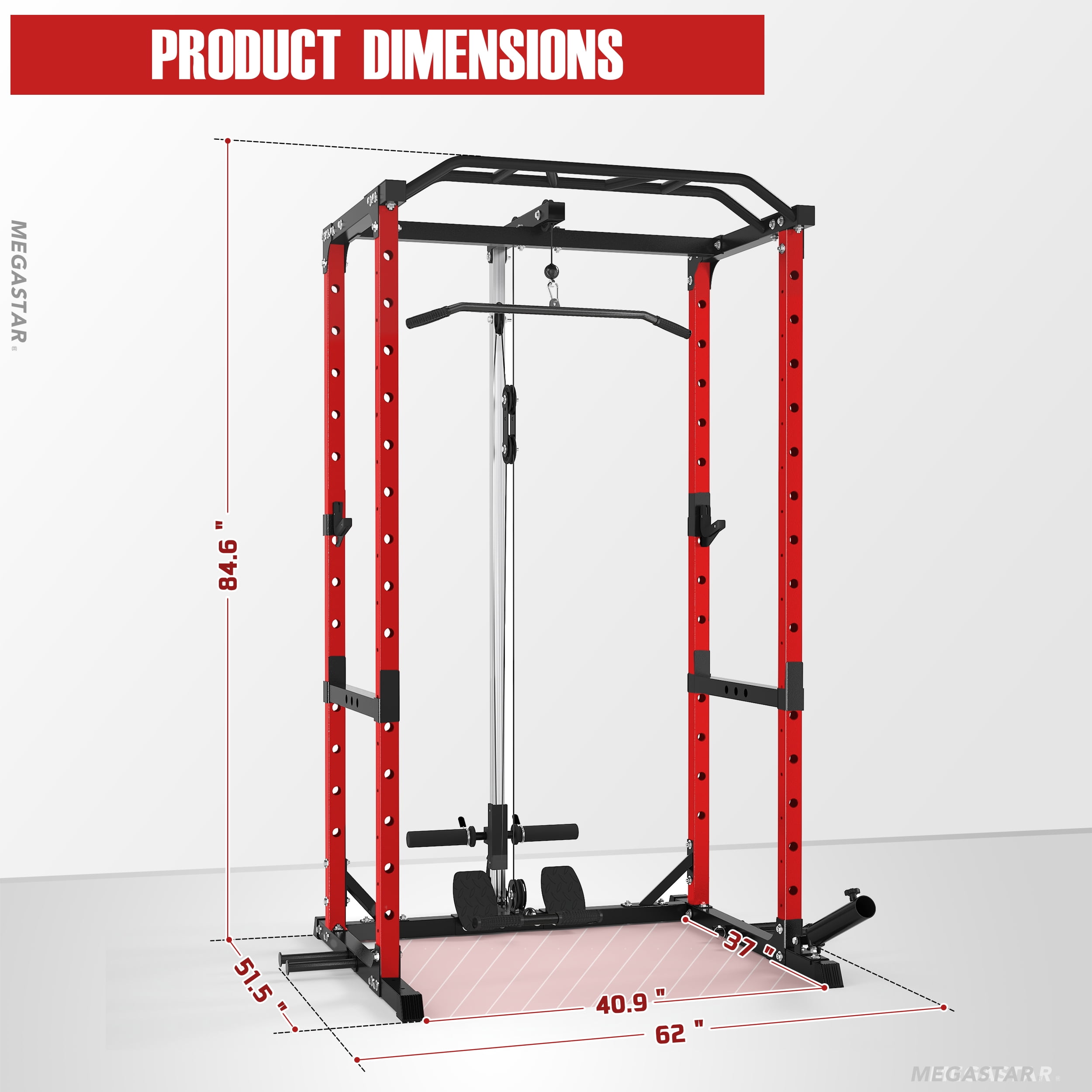 Power Rack, Pro-Grade Power Cage Home Gym with 1600lb Capacity, 30mm Multi-Grip Pull-Up Bar, LAT Pulldown & Landmine, Gray – Compact Design for Garage/Apartment