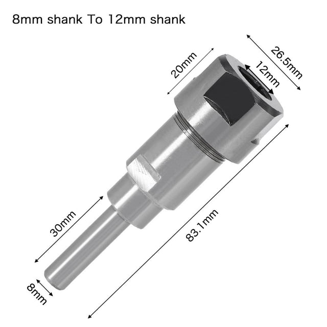 Router Collet Extension Rod Router Bit Adapter Extender for 1/4" 8Mm 12Mm Shank