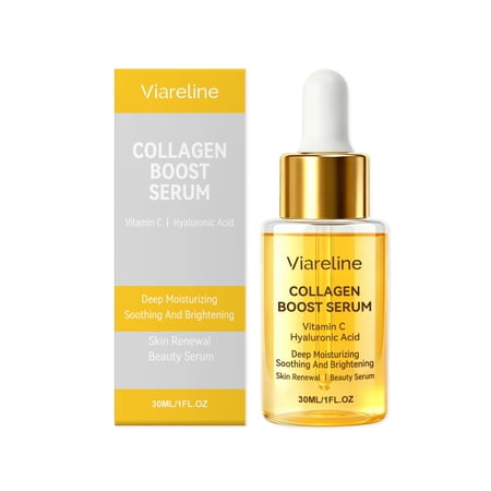 Viareline Collagen Boost Serum 30ml, Vitamin C & Hyaluronic Acid Face Serum, Hydrating Brightening Anti-Aging Skin Care