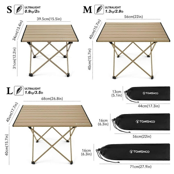 TOMSHOO Folding Camping Table Portable Lightweight Aluminum Camping Table for Outdoor Backpacking Cooking Picnics BBQ