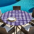 thumbnail image 6 of Purple Plaid Round Tablecloth, Fitted Table Cover with Elastic for 45"-54" Round Tables, Modern Art Checkered Farmhouse Table Cloth Outdoor Indoor Dinning Party Waterproof Tablecloths, 6 of 7