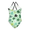 thumbnail image 2 of Girls' One-piece Swimsuit Cross Back Bathing Suit Beach Surfing Sizes 3T-10T Various Patterns Shamrocks, 2 of 9