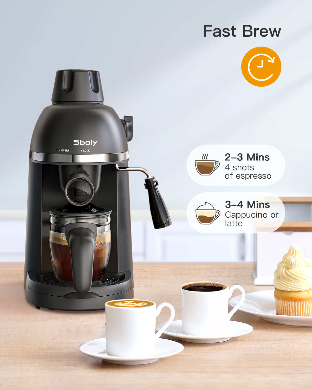Coffee Maker with Milk Frother Cappuccino 1-4 Cup Latte Machine