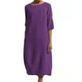 thumbnail image 1 of Innerwin Midi Dress Plain Ladies Dresses Beach Crew Neck Comfy Purple S, 1 of 4