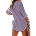 thumbnail image 4 of Women's Beach Cover Up Hoodies Sweatshirt Long Sleeve Sun Protection V Neck Breathable Shirt Top with Pockets Purple XXL, 4 of 7