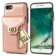 thumbnail image 7 of ELEHOLD for iPhone7 /iPhone 8 /SE 2022 & 2020 Zipper Pocket Case, PU Leather Wallet Crossbody Shoulder Strap Lanyard Case with Credit Card Holder Women RFID Blocking Purse Phone Cover, rosegold, 7 of 7