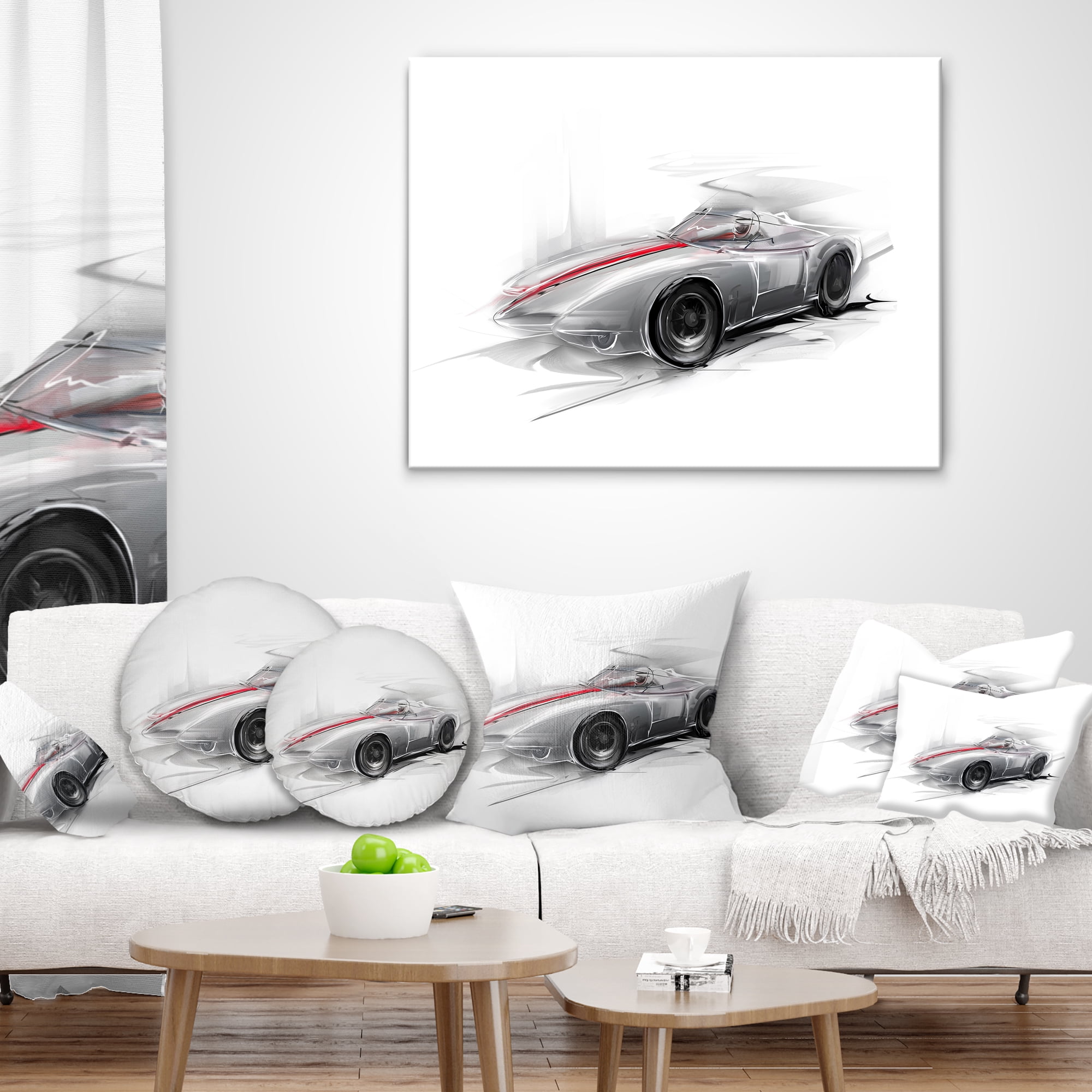 Designart Silver Formula One Car - Digital Art Car Throw Pillow - 18x18