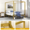 thumbnail image 2 of Dextrus Metal Poster Canopy Bed Frame 14 inch Platform with Built-in Headboard, Gold, Queen Size, 2 of 5