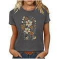 thumbnail image 4 of AKEGAMN Gray Boho Wildflower Graphic Vintage Floral Loose Short Sleeve Casual T Shirt, S-3XL, 4 of 4