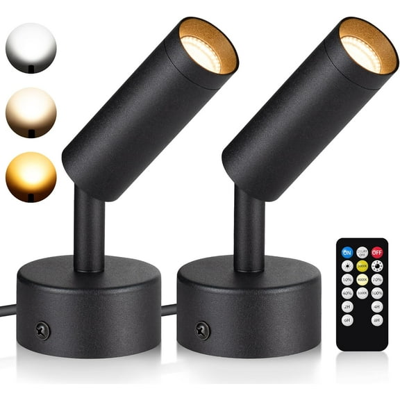 LED Spot Lights Indoor 3W Up Lights Indoor with Timer and Remote 3000K/4000K/5000K Uplighting Indoor Spotlight 120V Dimmable Uplights Indoor Floor Light for Plant and Artwork, 2 Pack