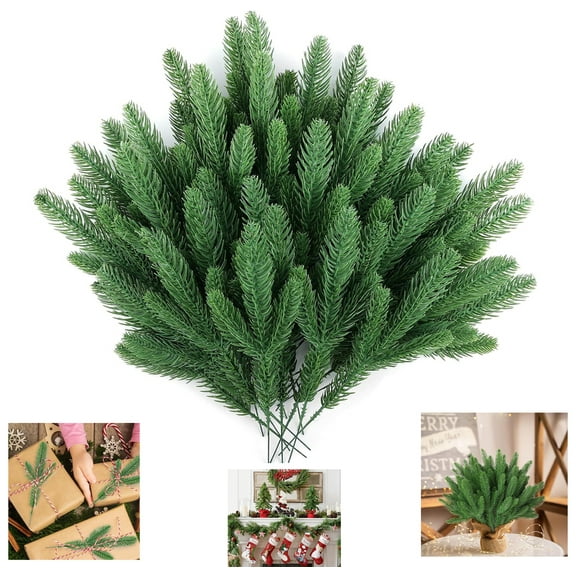 Christmas Artificial Pine,50 PCS Artificial Pine Branches Christmas Greenery Stems Fake Cedar Pine Needles Picks for Christmas Tree Wreath Garland DIY Crafts Holiday Home Decoration(50, Green)