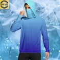 thumbnail image 2 of FAVIPT Men's Sun Protection Shirts with Mask Gradient Long Sleeve Hooded Shirts Lightweight Rash Guard Soft Shirts Outdoor Hiking UPF 50+ Outwear Blue,M, 2 of 7