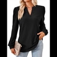 thumbnail image 1 of Blusas para Mujer, Elegantes, Informales, con Cuello en V, Larga, Blusas para Mujer con Mangas Abullonadas Negro M, 1 of 10